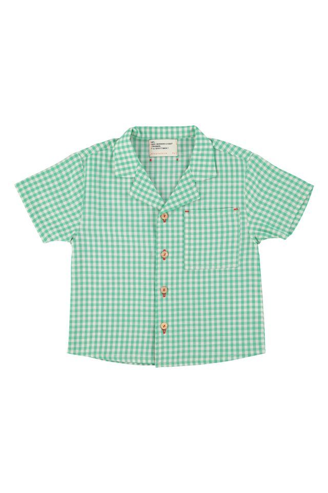 Piupiuchick - T-Shirt Korte Mouw Knoopjes Hawaiian | Green Ecru