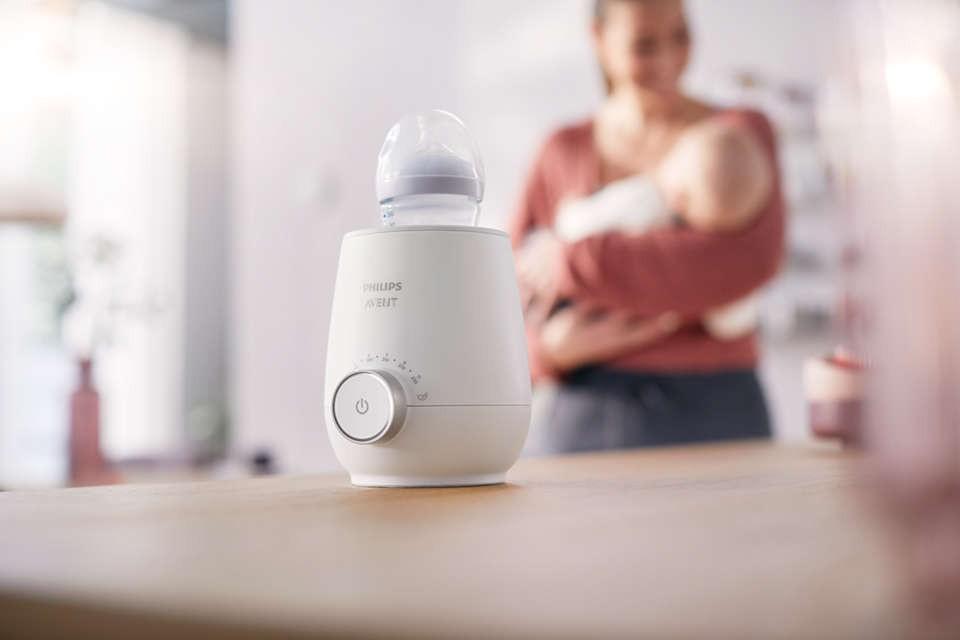 Avent Flesverwarmer Premium met slimme temperatuurregeling voor snelle en veilige opwarming van melk en babyvoeding.
