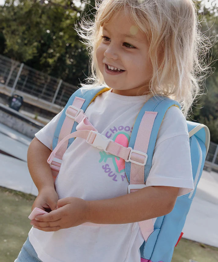 Hello Hossy Mini rugzak Sky Blue met kleurrijke details en verstelbare banden
