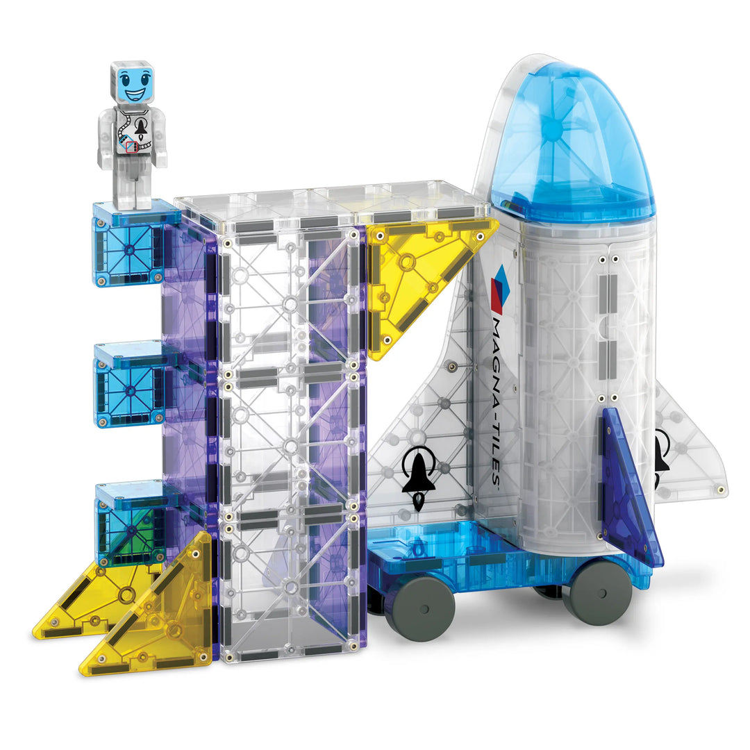 Magnetische bouwblokken Space set met 32 kleurrijke stukken en Micromags, inclusief Space Shuttle