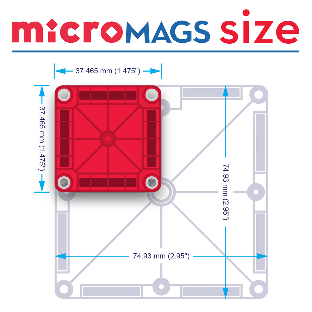 Compacte Magna-Tiles Travel set met 26 kleurrijke magnetische bouwblokken en Micromags, ideaal voor onderweg