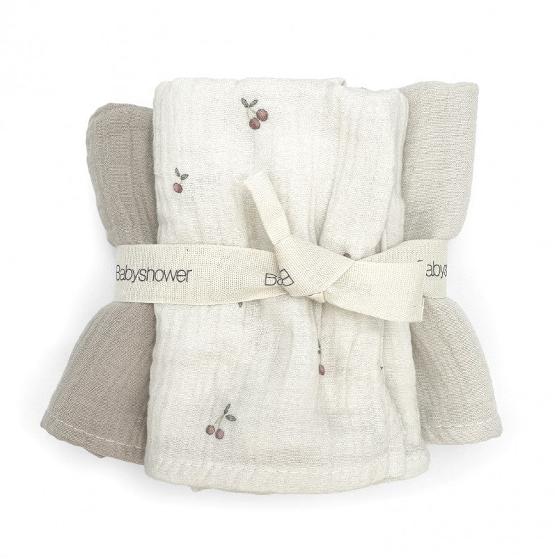 Babyshower tetradoek set 3-pack Cherries van 100% biologisch katoen, 70x70 cm
