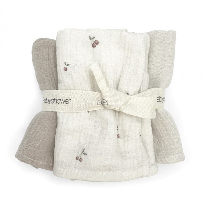 Babyshower tetradoek set 3-pack Cherries van 100% biologisch katoen, 70x70 cm