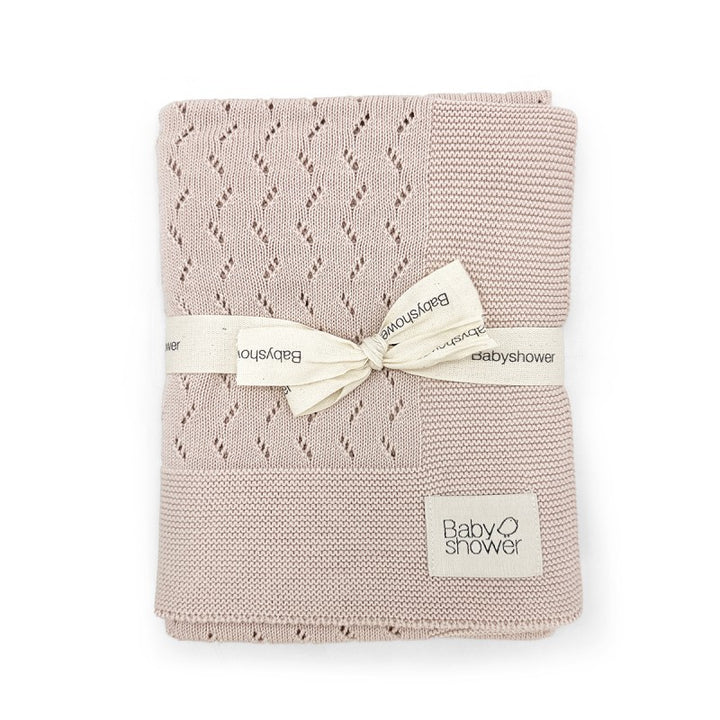 Babyshower gebreide babydeken 75x75 cm in nude van 100% OEKO-TEX katoen
