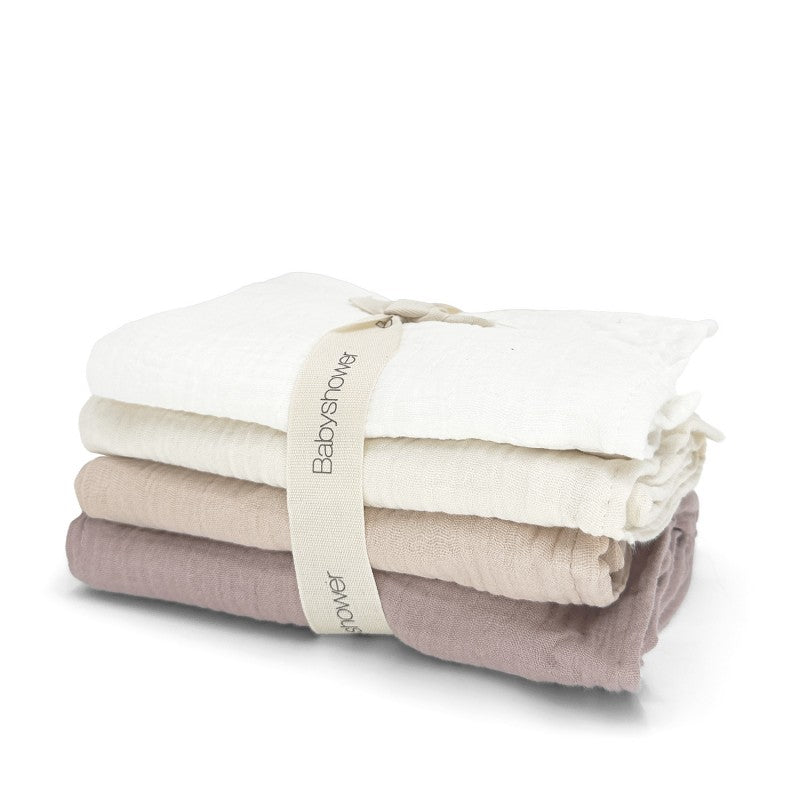 Babyshower tetradoek set van 4 in nude, 100% biologisch katoen, 70x70 cm hydrofiele doeken