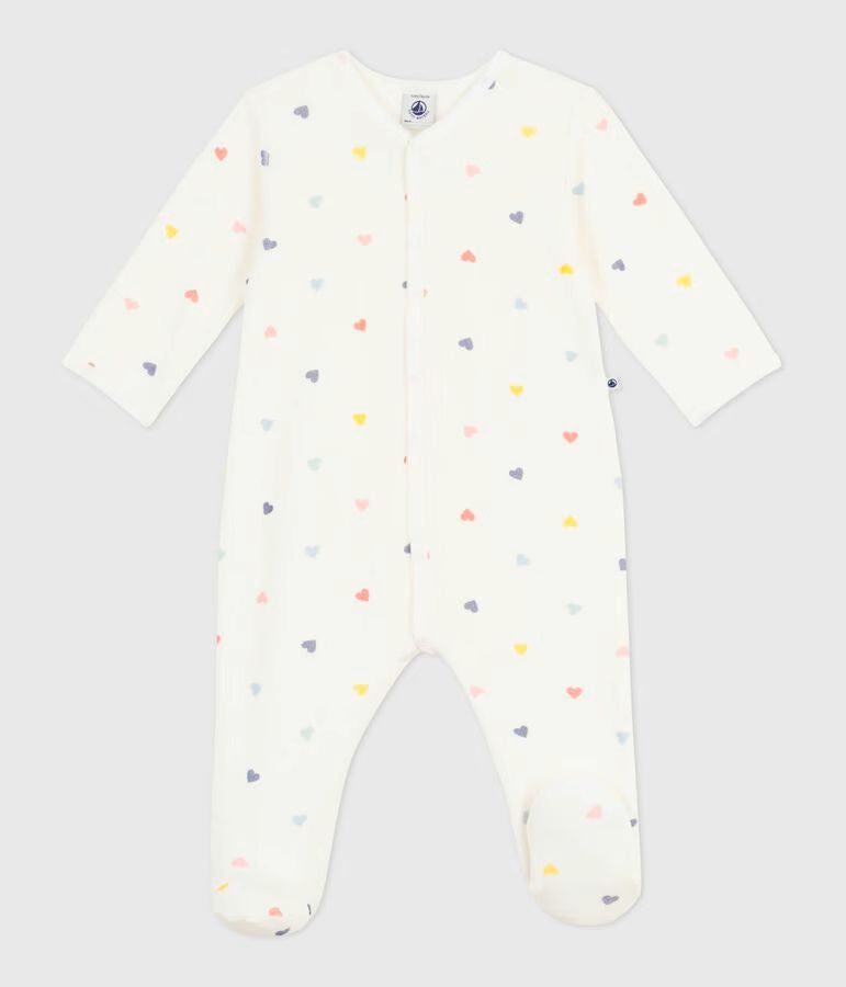 Petit Bateau - Pyjama Voetjes Fluweel | Hart/Wit