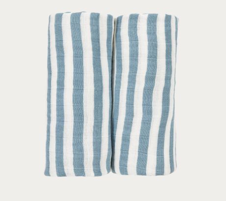 B-Boo - Tetradoeken Pre-washed 120x120 cm (2pack) | Fat Stripe Jeans Blue