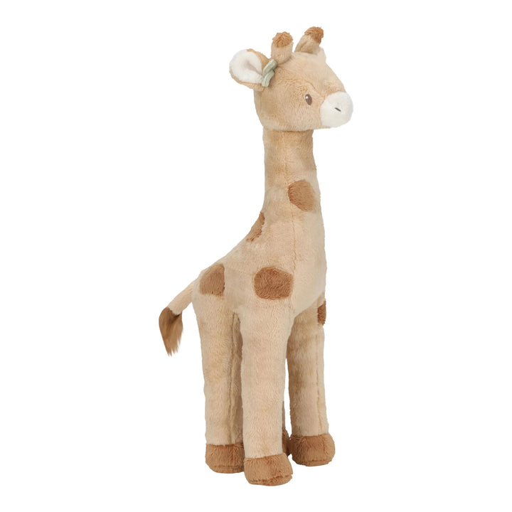 Little Dutch Safari Friends knuffel giraf in geel met zachte details en speelse blaadjes.
