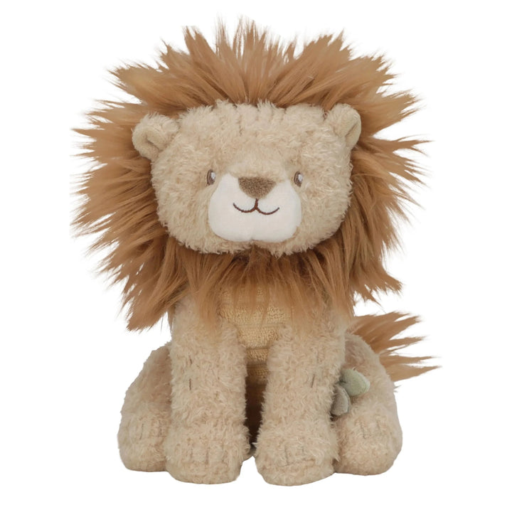 Little Dutch Safari Friends knuffel leeuw van 17 cm in geel met wilde manen en speelse blaadjes.