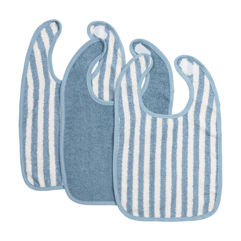 B-Boo - Slab Klittenband Badstof Jacquard Fat Stripe 26x31cm (3pack) | Jeans Blue