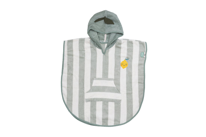 The Cotton Cloud poncho met kap Lola Lemon van biologisch badstofkatoen