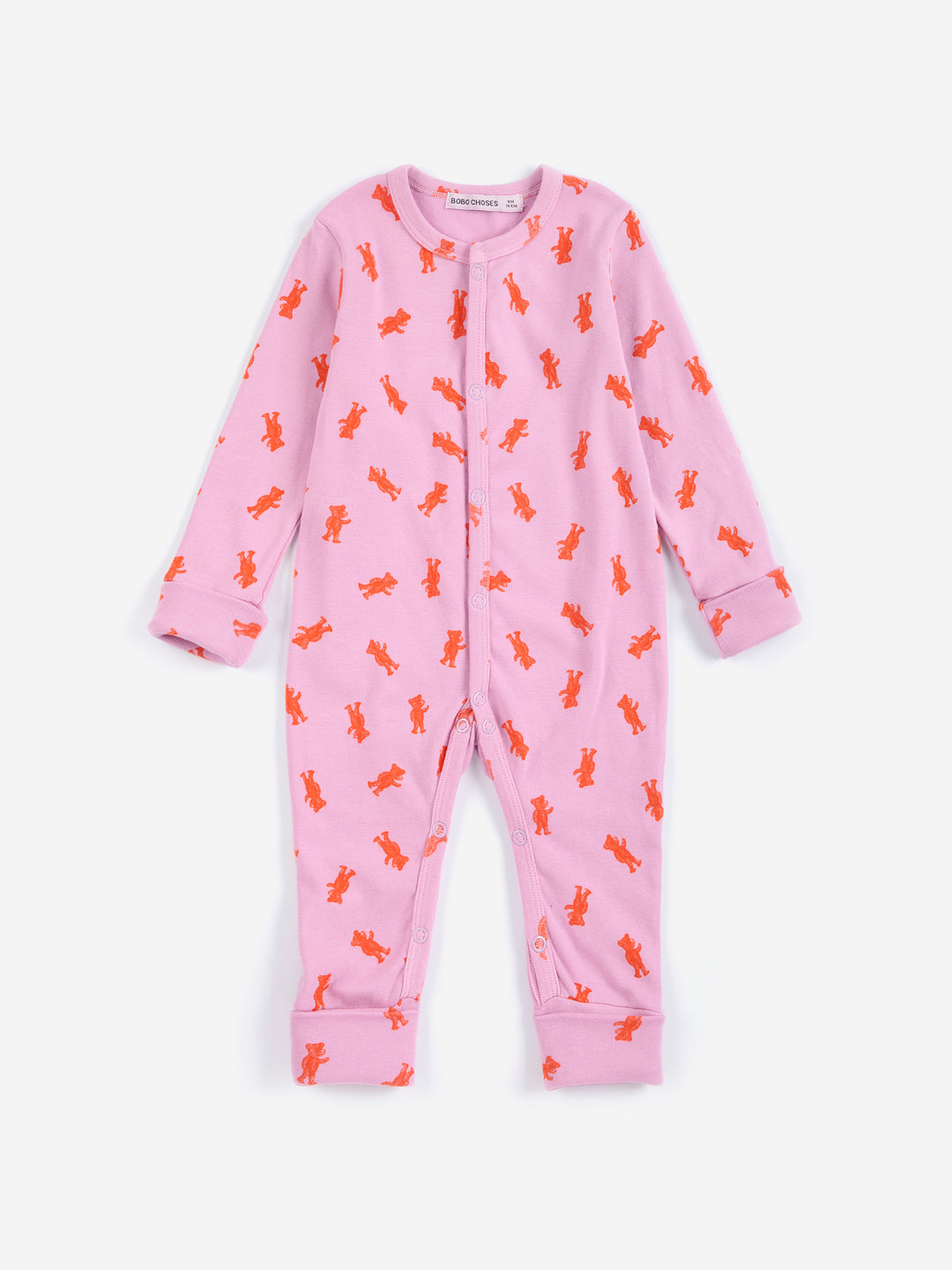 Bobo Choses Softpaw Monster baby overall in roze van biologisch katoen met all-over print.