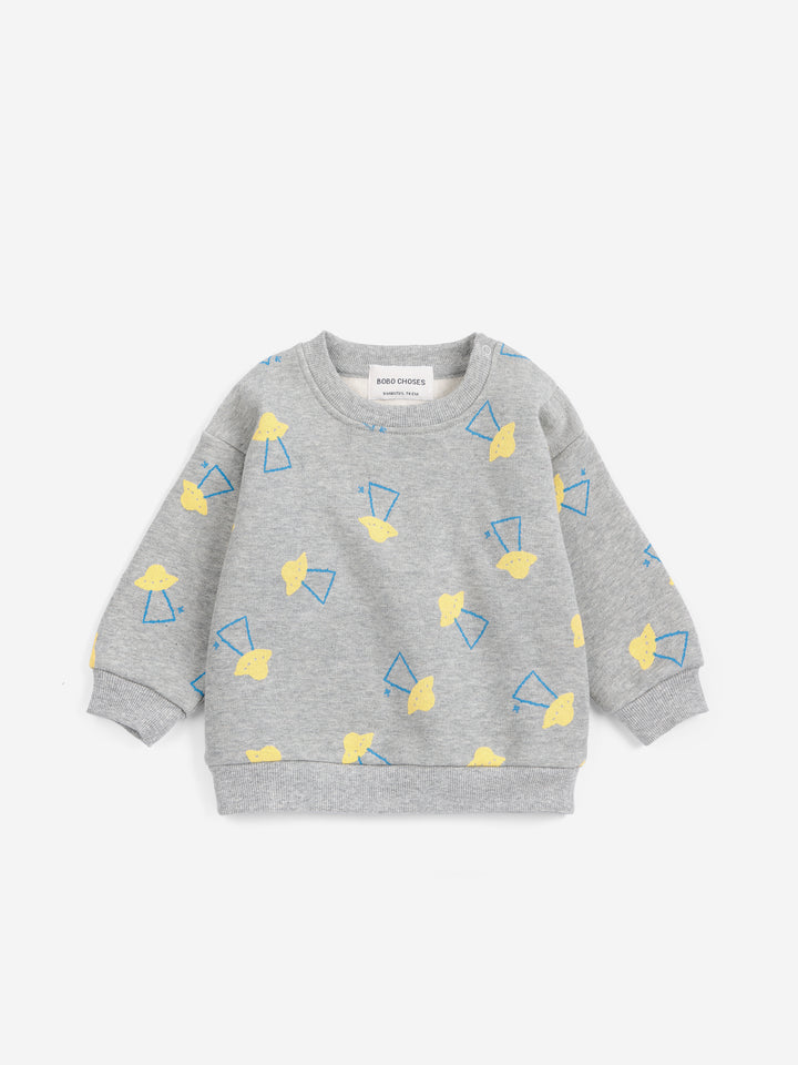 Bobo Choses Pixel Abduction All Over sweatshirt in light heather grey van 100% biologisch katoen.