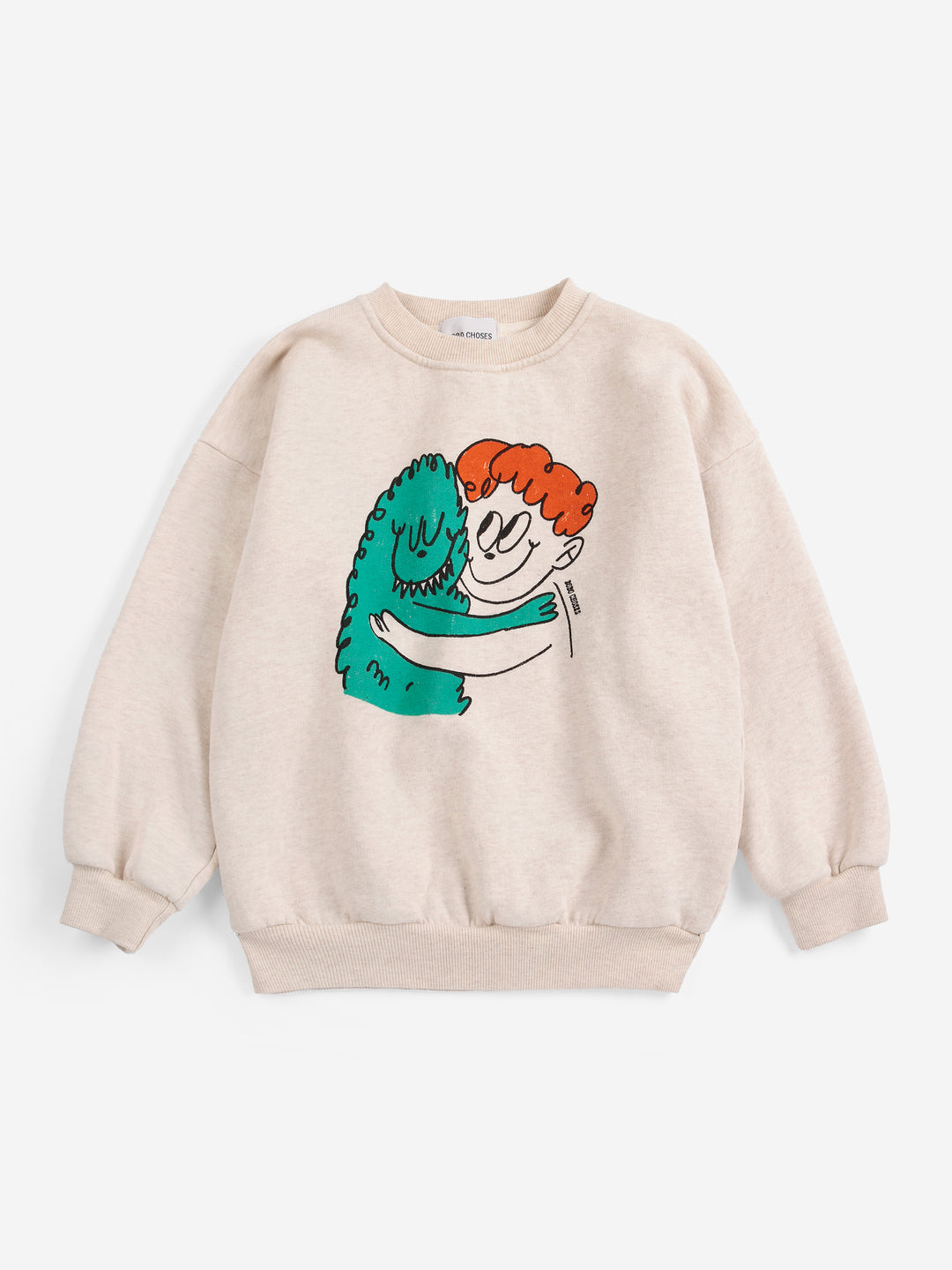 Bobo Choses Hug Hairy Monster sweatshirt in beige met losse pasvorm.