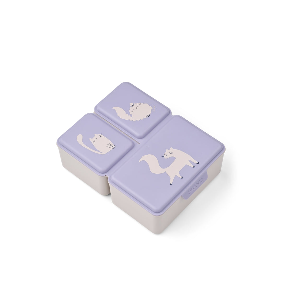 Liewood Driss lunchbox Cat Warm Lilac met 3 compartimenten van 1,2 liter