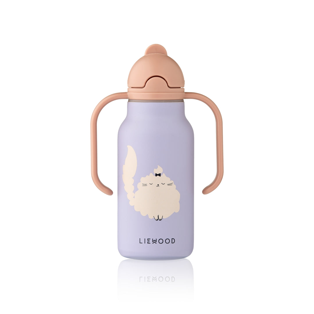 Liewood Kimmie geïsoleerde waterfles 250 ml Cat Warm Lilac met rietje