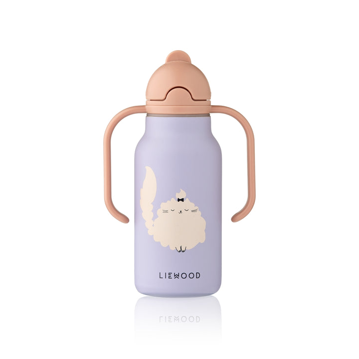 Liewood Kimmie geïsoleerde waterfles 250 ml Cat Warm Lilac met rietje