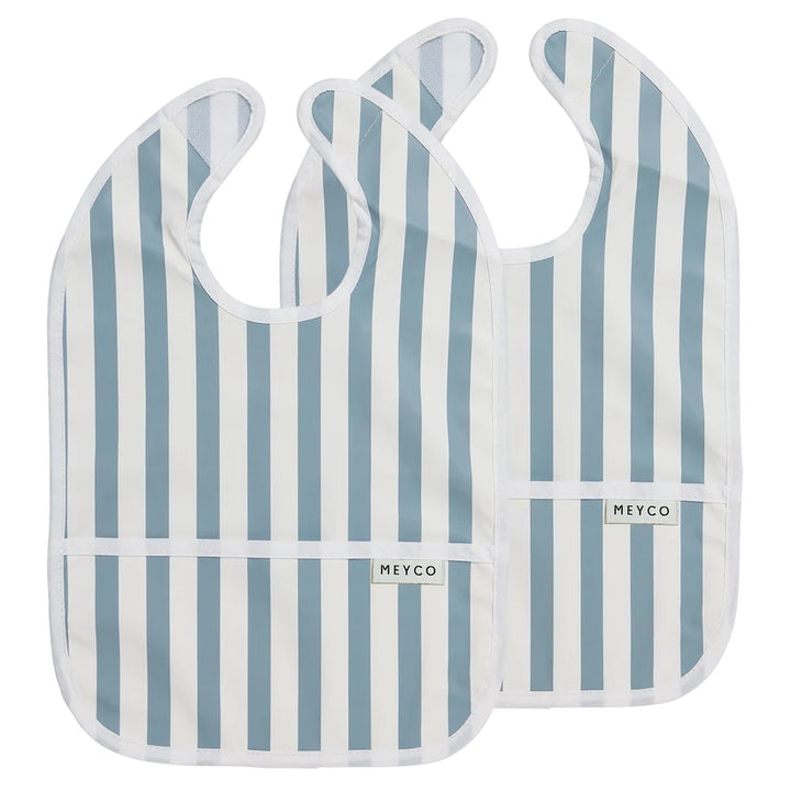 Meyco slab met opvangbak 2-pack Fat Stripe Jeans Blue met waterdichte afwerking.