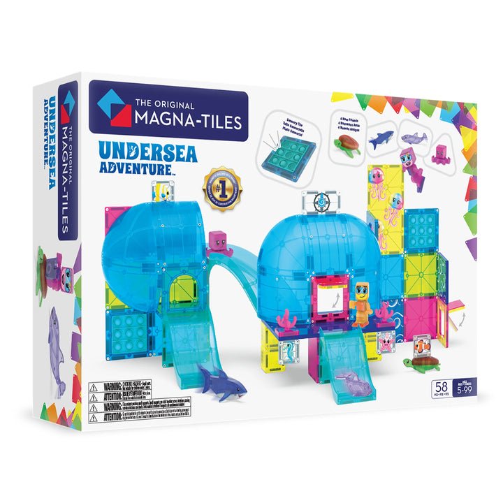 MAGNA-TILES Undersea Adventure bouwset met 58 magnetische onderdelen en zeedieren.