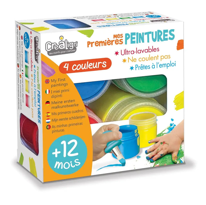 Créa Lign' Mijn Eerste Schilderingen met 4 potjes vingerverf van 80 ml.