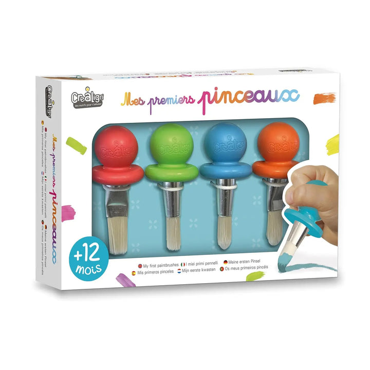 Créa Lign' Mijn Eerste Penselen met 4 ergonomische verfborstels voor kinderen vanaf 12 maanden.