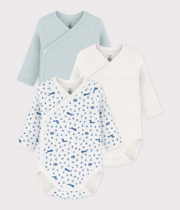 Petit Bateau - Body Lange Mouw Multicolor Blauw (3pack)