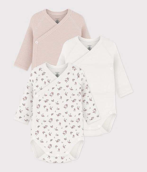 Petit Bateau - Body Lange Mouw Multicolor Roze (3pack)