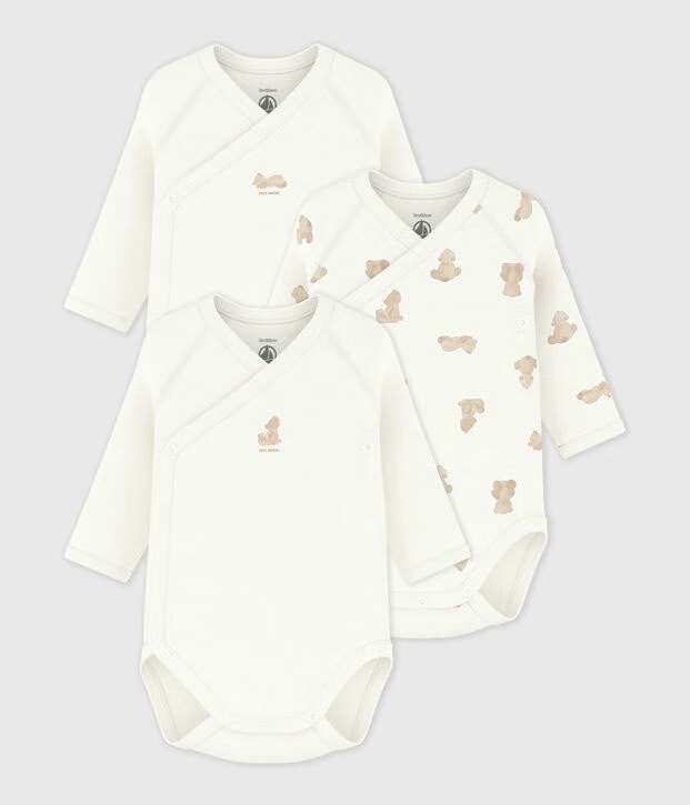 Petit Bateau - Body Lange Mouw Multicolor Beige (3pack)