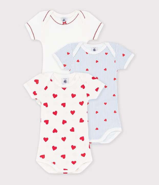 Petit Bateau - Body Korte Mouw Multicolor Blauw/Rood (3pack)