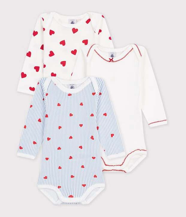 Petit Bateau - Body Lange Mouw Multicolor Blauw/Rood (3pack)