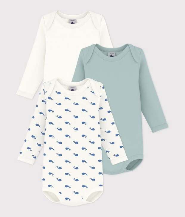 Petit Bateau - Body Lange Mouw Multicolor Blauw/Groen (3pack)