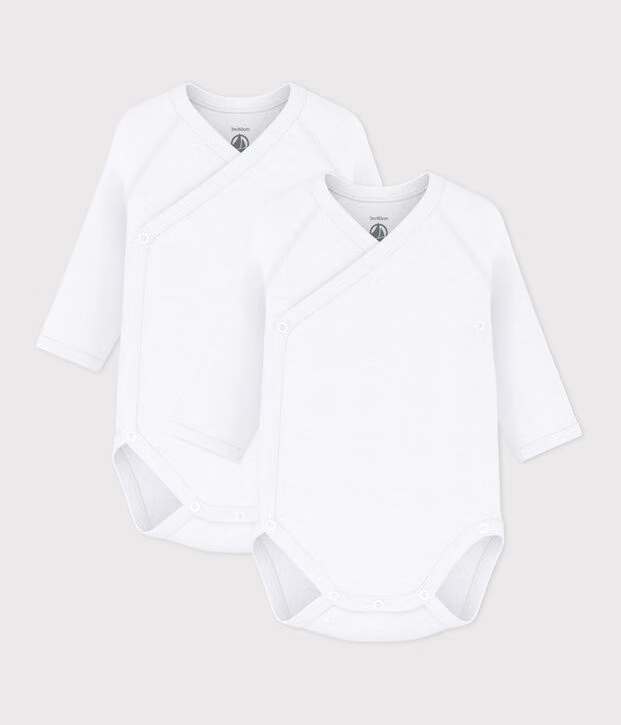 Petit Bateau - Body Lange Mouw Effen Wit Overslag (2pack)