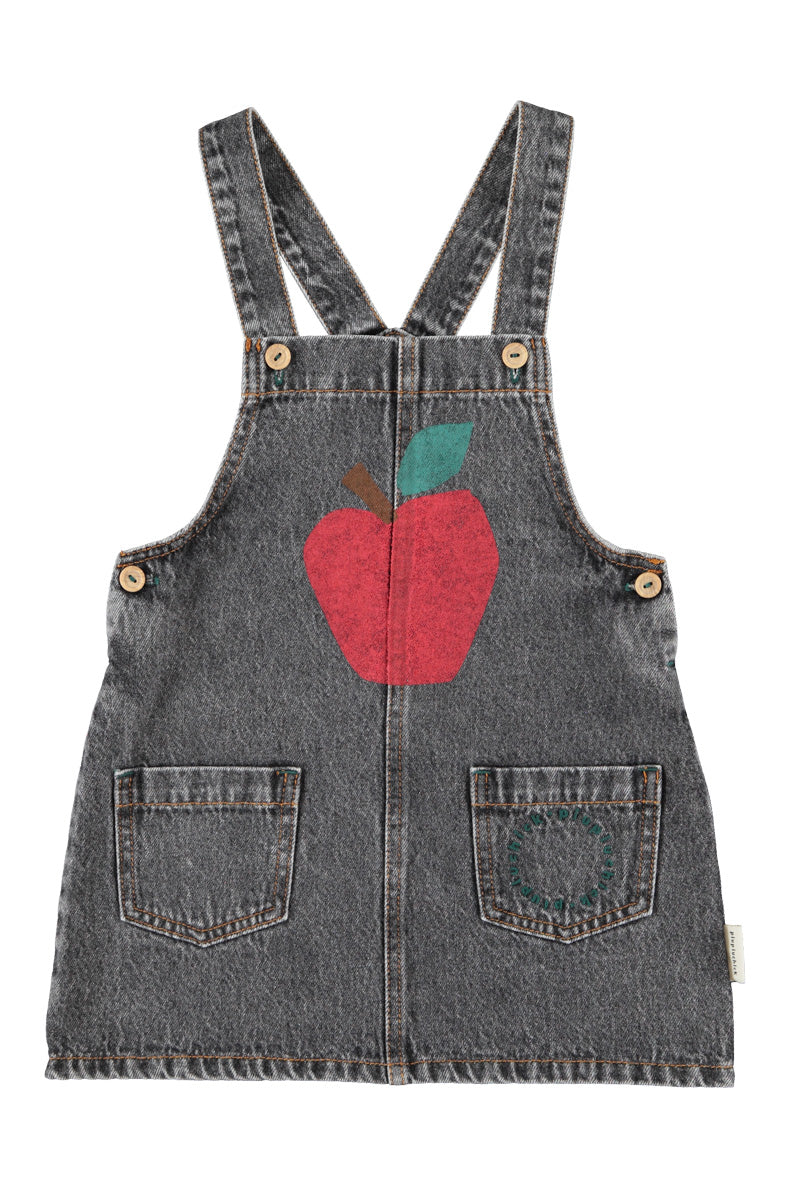 Piupiuchick - Jurk Washed Black Denim Apple Print