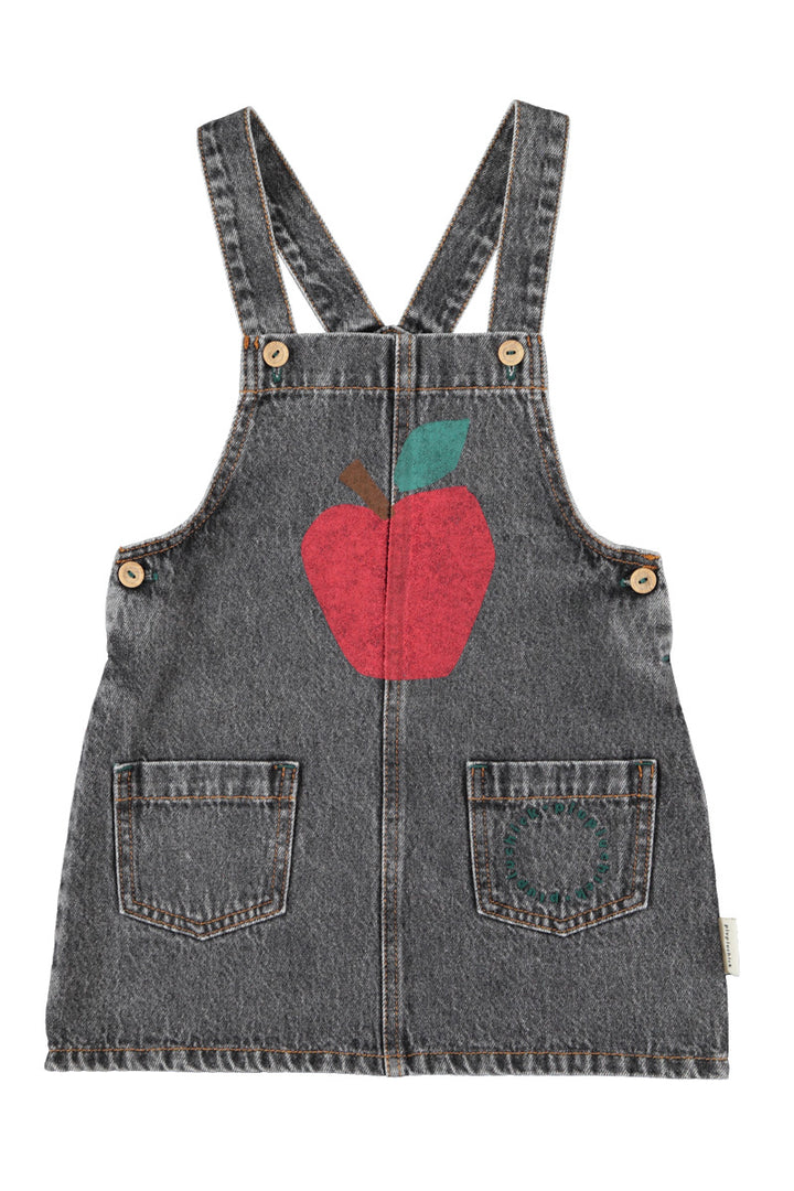 Piupiuchick - Jurk Washed Black Denim Apple Print