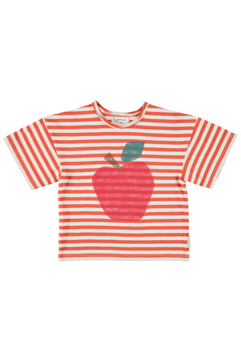 Piupiuchick - T-Shirt Red & Ecru Stripes Apple Print