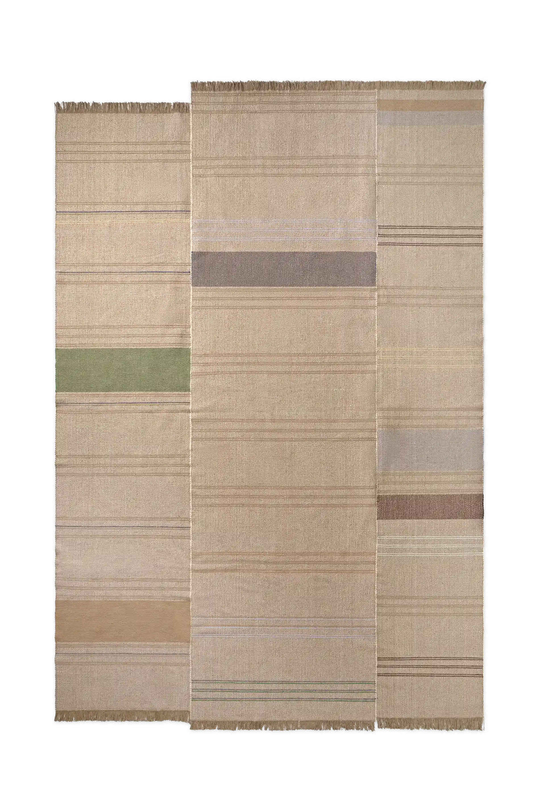 Lorena Canals Oaxaca handgeweven tapijt 200x300 cm in beige en multicolor met franjes en rijke texturen.