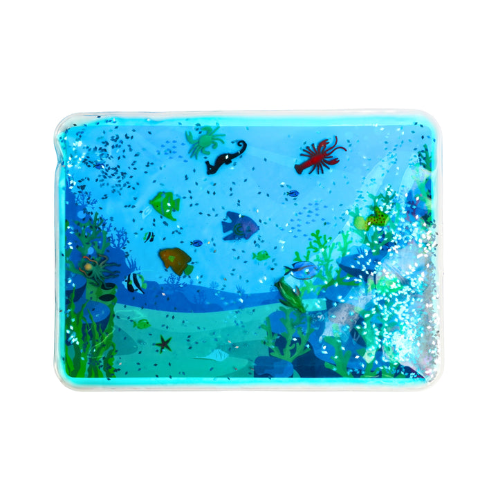 Sense2Play Ocean Animals sensorische speelmat met vloeistof, glitters en kleurrijke zeedieren voor kinderen vanaf 1 jaar.