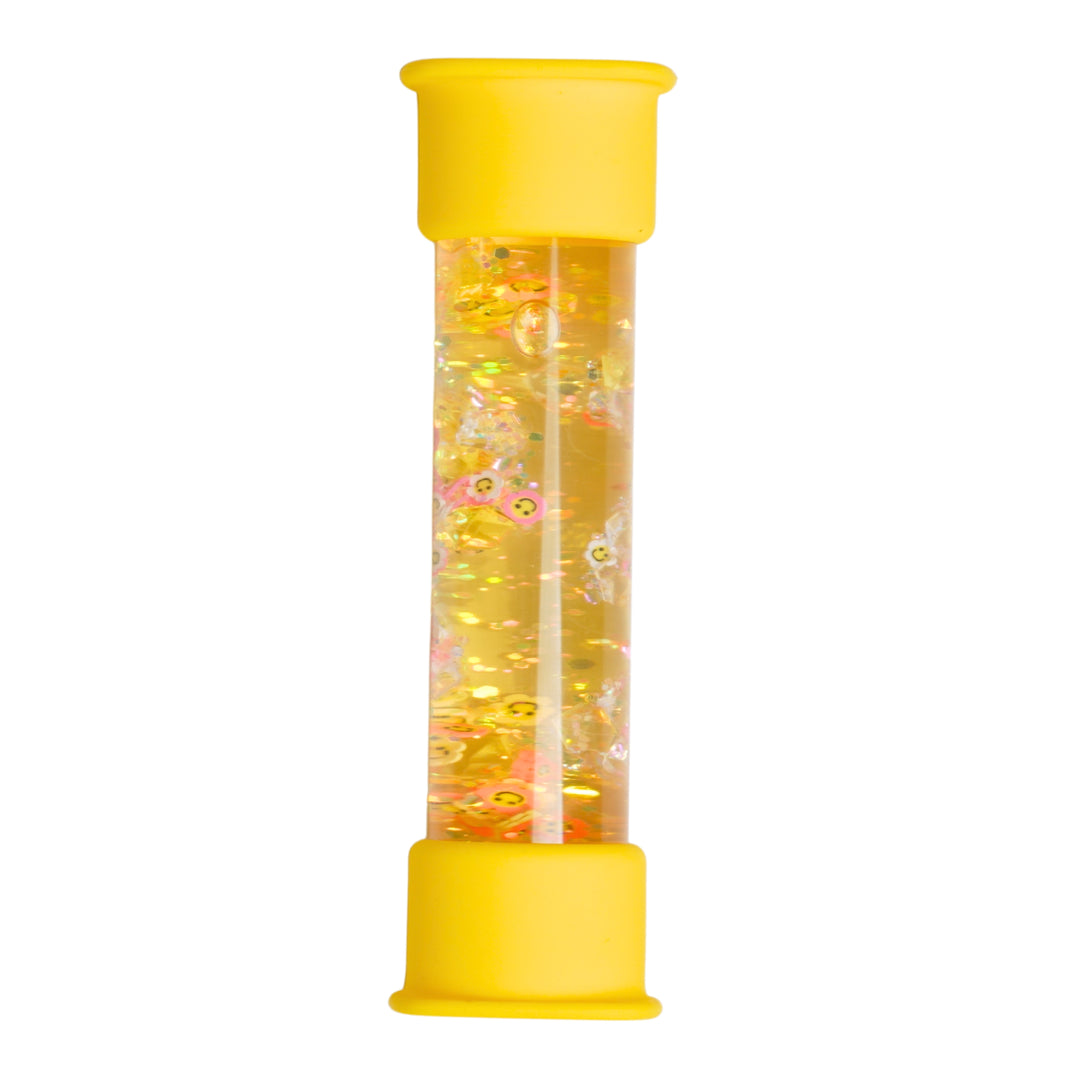 Sense2Play Sensi'Bottle Golden Smile sensorische fles met kleurrijke vloeistof en bewegende elementen.