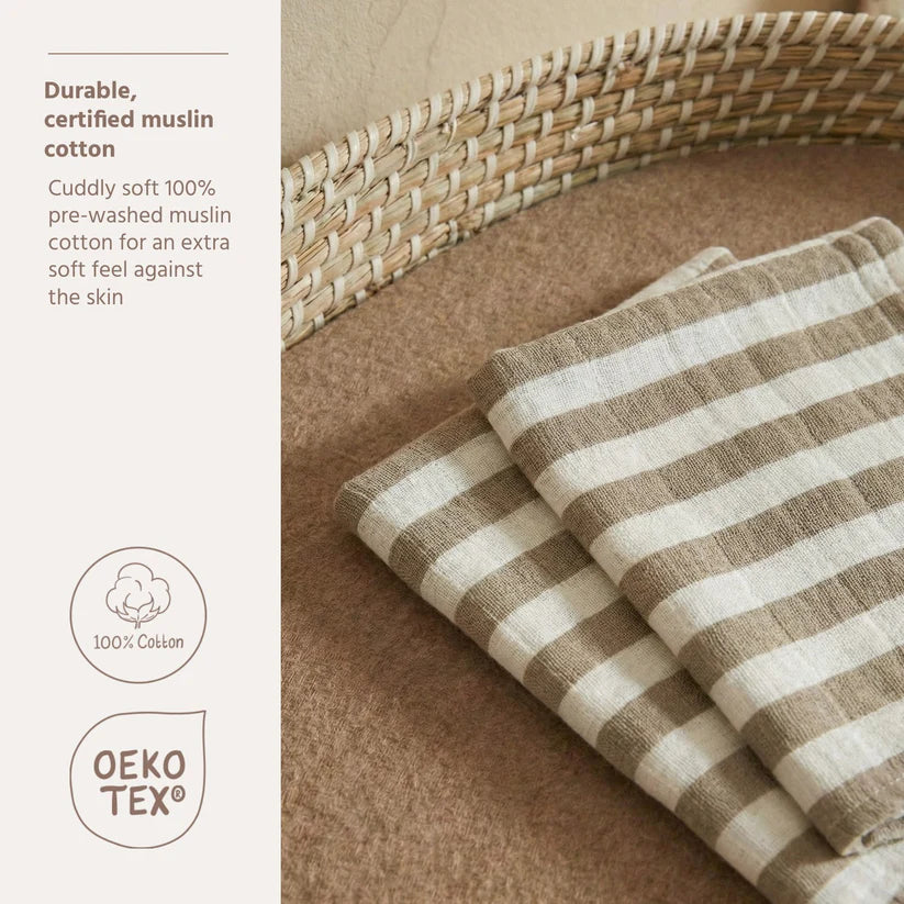 B-Boo - Washandjes Pre-washed Tetra (2pack) | Fat Stripe Taupe