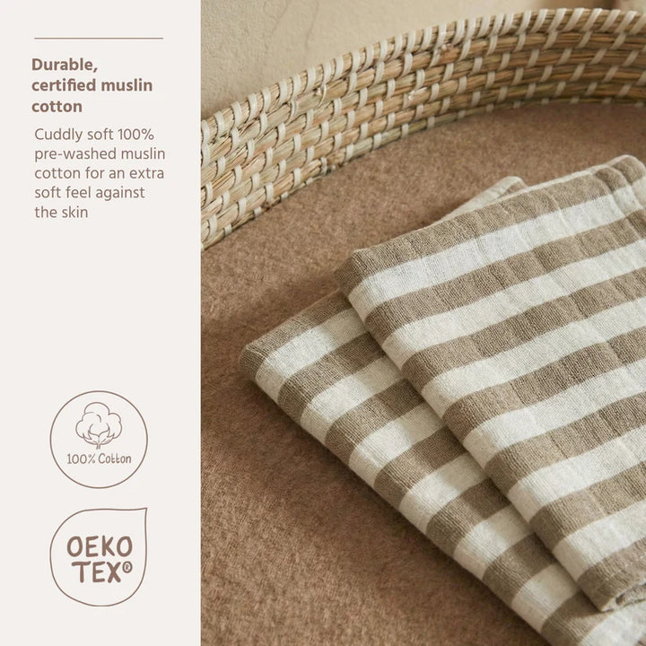 B-Boo - Washandjes Pre-washed Tetra (2pack) | Fat Stripe Taupe