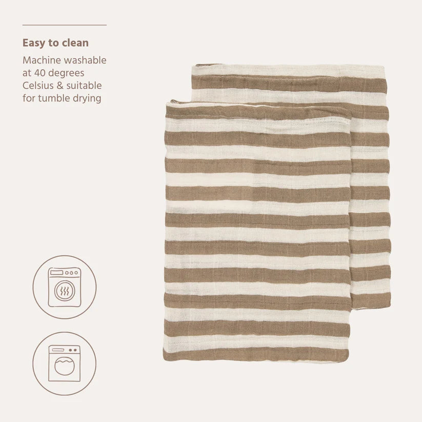 B-Boo - Washandjes Pre-washed Tetra (2pack) | Fat Stripe Taupe