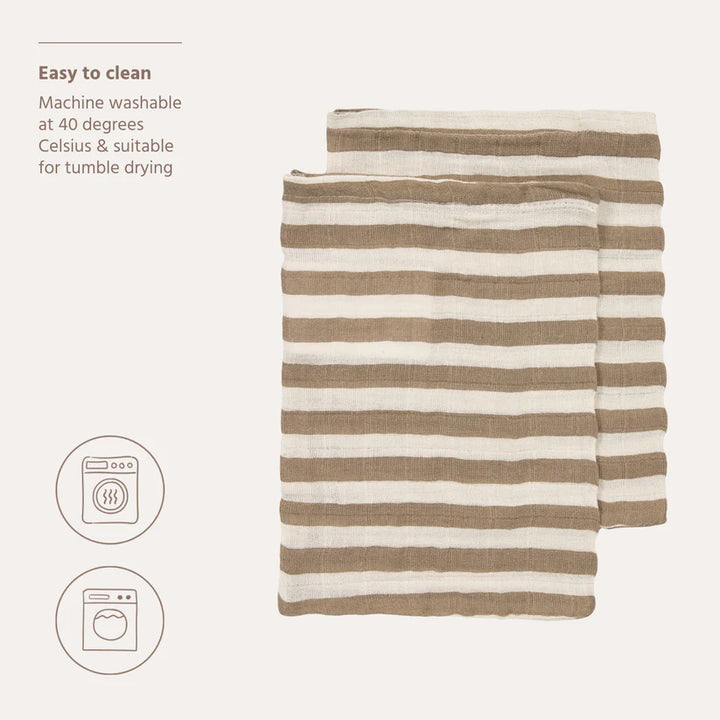 B-Boo - Washandjes Pre-washed Tetra (2pack) | Fat Stripe Taupe