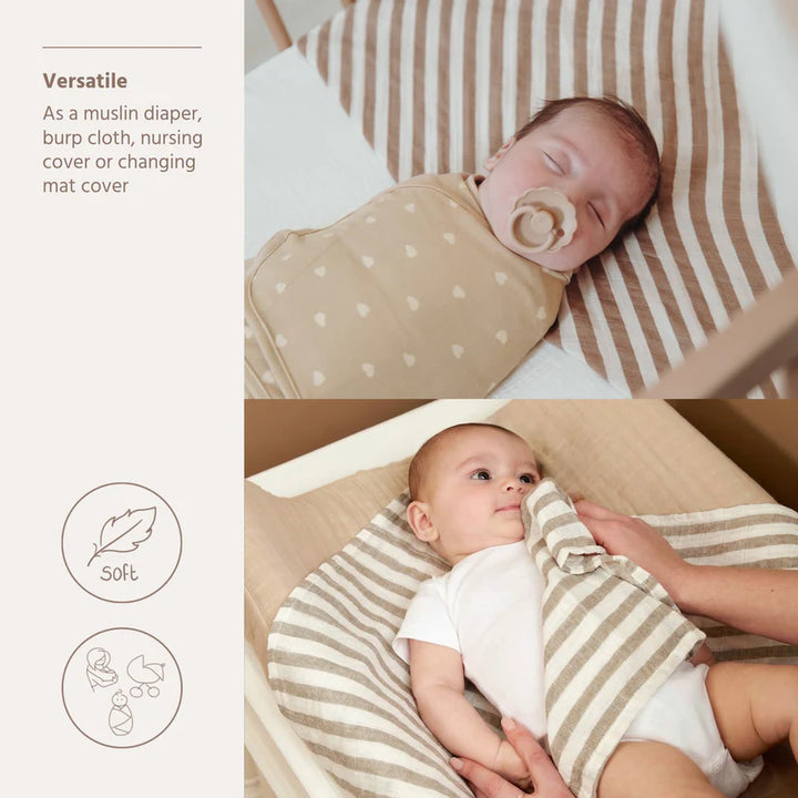 B-Boo - Tetradoeken Pre-washed 70x70 cm (2pack) | Fat Stripe Taupe