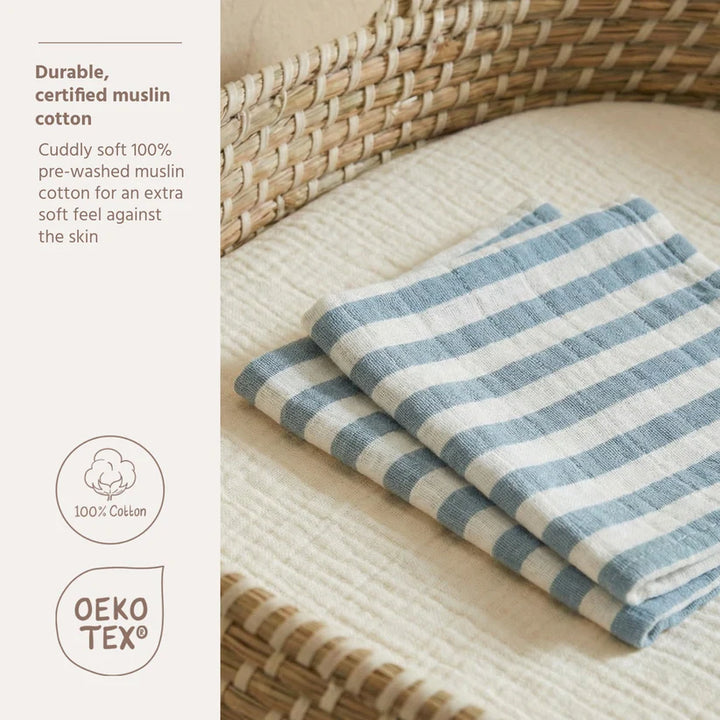 B-Boo - Washandjes Pre-washed Tetra (2pack) | Fat Stripe Jeans Blue