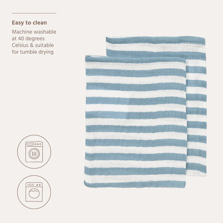 B-Boo - Washandjes Pre-washed Tetra (2pack) | Fat Stripe Jeans Blue