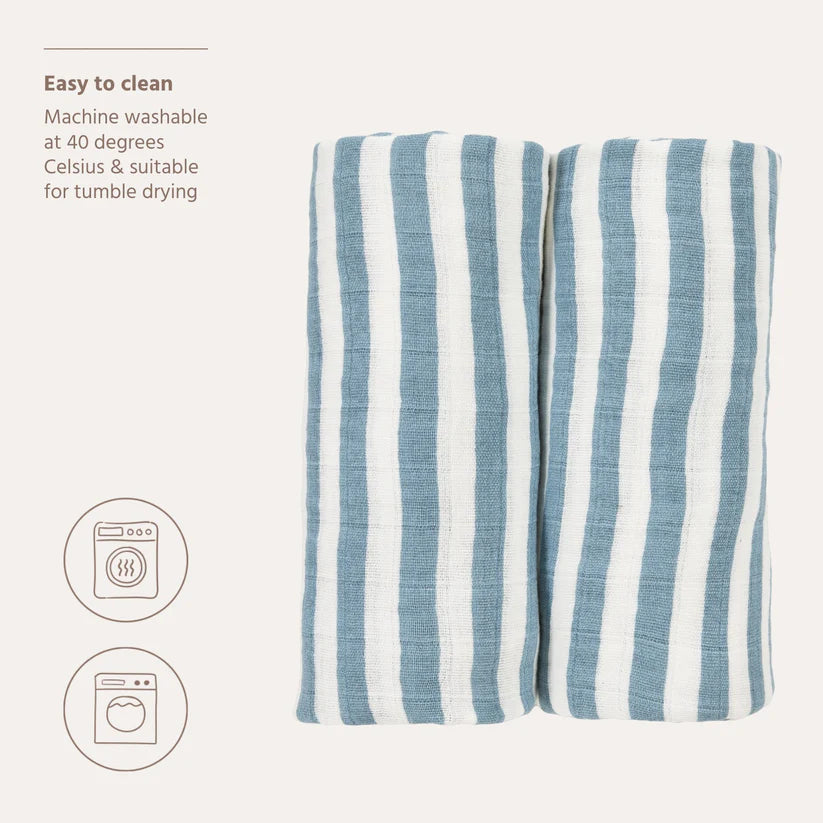 B-Boo - Tetradoeken Pre-washed 120x120 cm (2pack) | Fat Stripe Jeans Blue