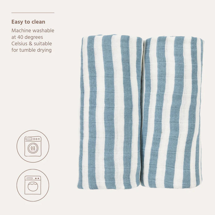 B-Boo - Tetradoeken Pre-washed 120x120 cm (2pack) | Fat Stripe Jeans Blue