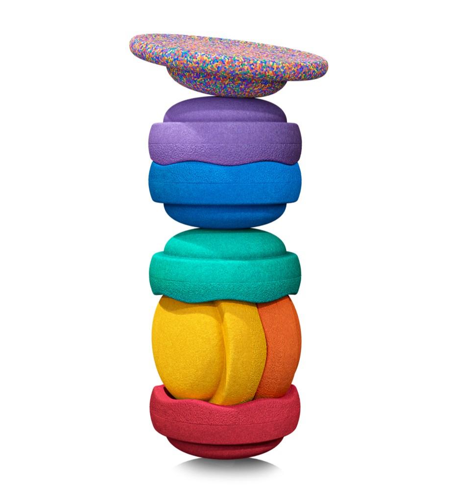 Set Stenen Stapelstein Bundle Classic Rainbow + Balanceerbord Confetti
