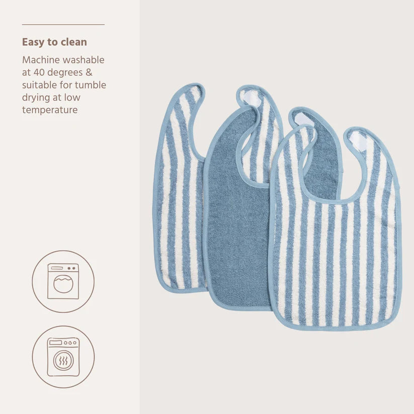 B-Boo - Slab Klittenband Badstof Jacquard Fat Stripe 26x31cm (3pack) | Jeans Blue