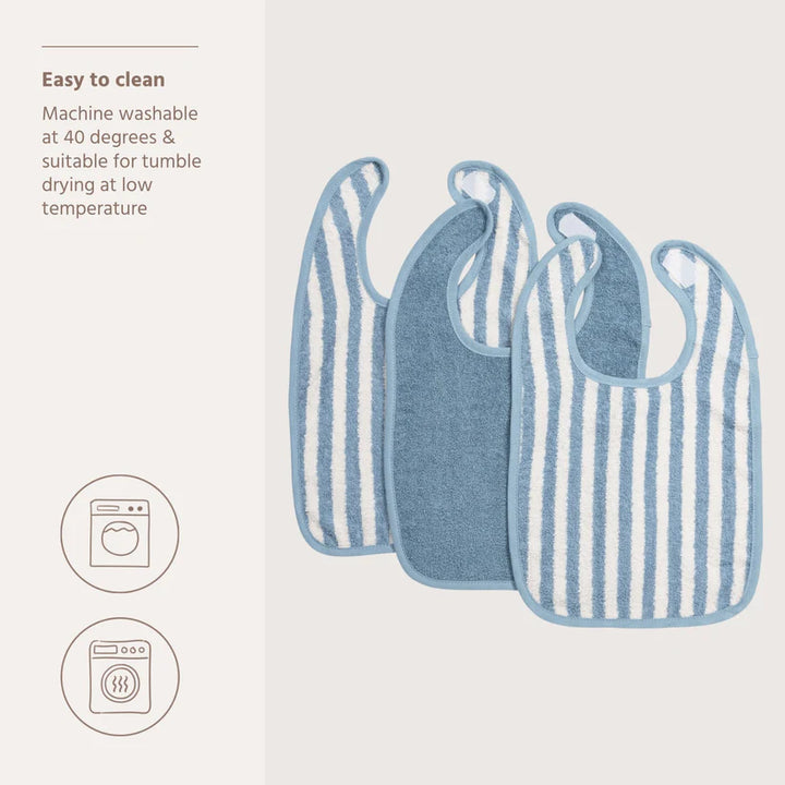 B-Boo - Slab Klittenband Badstof Jacquard Fat Stripe 26x31cm (3pack) | Jeans Blue